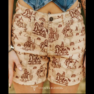 Women's Beige Western Print Shorts - Lucky & Blessed