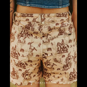 Women's Beige Western Print Shorts - Lucky & Blessed