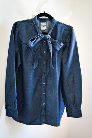 The Loretta Denim Bow Blouse - Cotton & Rye