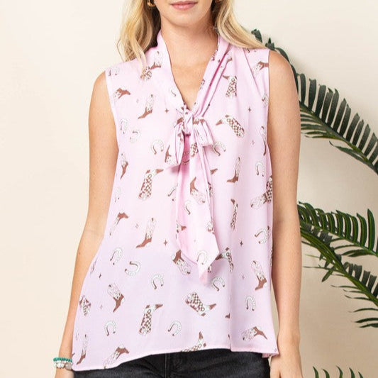 Women's Horseshoes and Boots Sleeveless Blouse - Avery