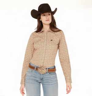 Women's Long Sleeve Pink Print Shirt - Cinch