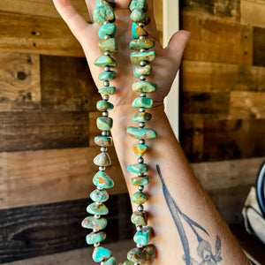 Sterling Silver Pearls Necklace with Chunky Turquoise - The Bijoux Fab