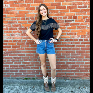 Women's Zig Zag Detail Shorts - Rock & Roll Denim