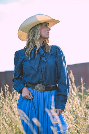 The Loretta Denim Bow Blouse - Cotton & Rye