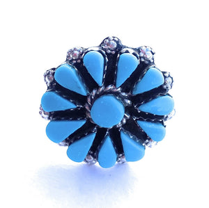 Zuni Sterling Silver & Turquoise Cluster Ring - Nizhoni Traders LLC