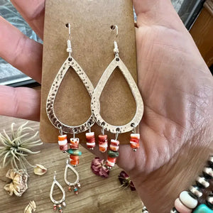 Orange Spiny Dangle Earrings with Turquoise