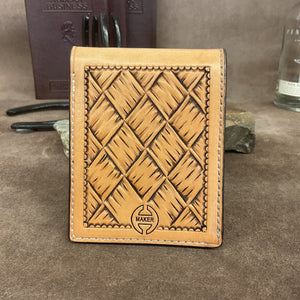 Bi-Fold Hand Carve and  Basket Weave Wallet - Hamley Saddle Shop