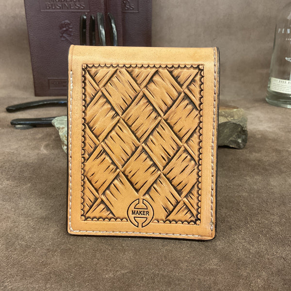 Bi-Fold Hand Carve and  Basket Weave Wallet - Hamley Saddle Shop