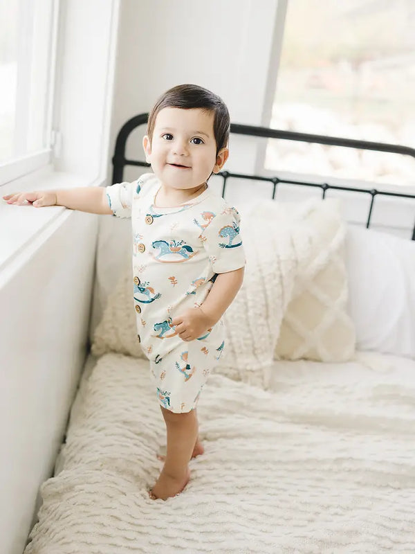 Organic Cotton Short Sleeve Romper - Rocking Horse