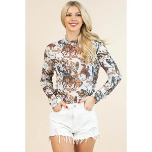 Women's Running Horse Semi Sheer Top - Avery