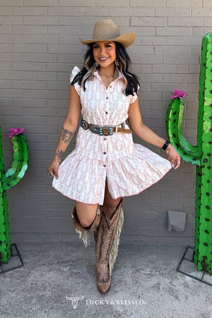 Ivory Embroidered Yoke Ruffle Sleeve Dress - Lucky & Blessed
