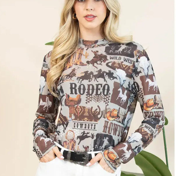 Women's Western Rodeo Semi Sheer Top - Avery