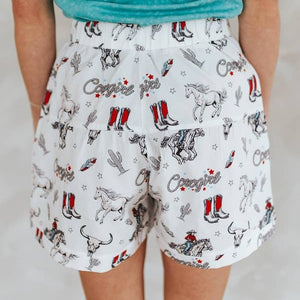 Western Printed Button Down Elastic Shorts - Lucky & Blessed