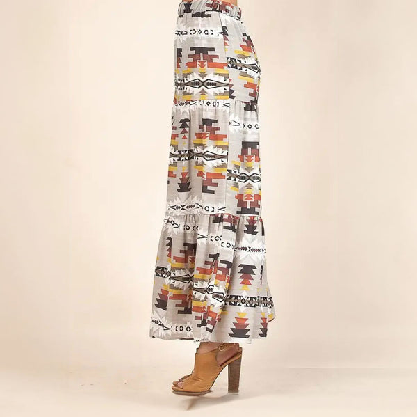 Magda Aztec Print Tiered Maxi Skirt - Avery