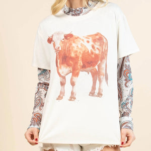 Women's Cow Graphic T-Shirt - Avery