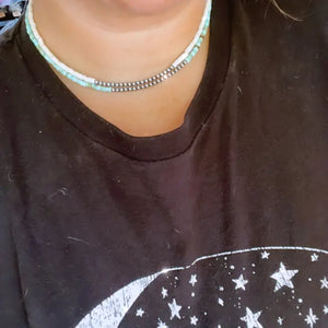 Sterling Silver Pearls Choker with Magnesite Turquoise  - The Bijoux Fab
