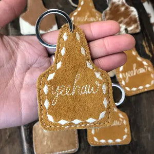 Yeehaw Cowhide & Leather Keychain - Western Linens
