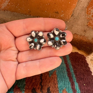 White Buffalo with Turquoise Post Earrings - Nizhoni Traders LLC