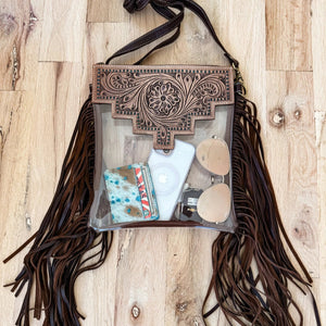 Shayne Large Clear Tooled Crossbody  - Boho Ranch Shop