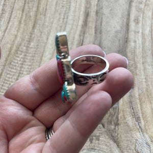 Turquoise Coral Pink Dream Sterling Ring - Nizhoni Traders LLC