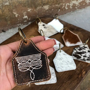Bootstitch Cowhide & Leather Keychain - Western Linens