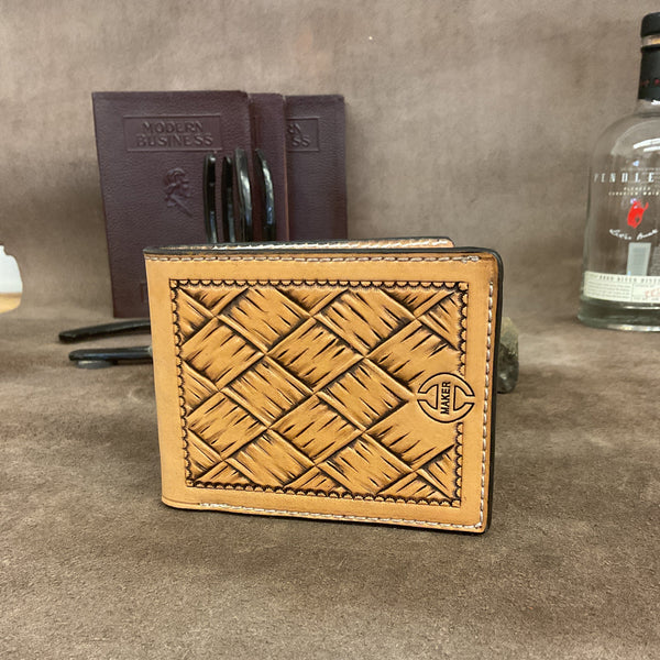 Bi-Fold Hand Carve and  Basket Weave Wallet - Hamley Saddle Shop