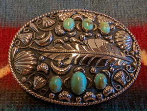 Oval Feathers & Turquoise Buckle- Austin Accent, Inc.