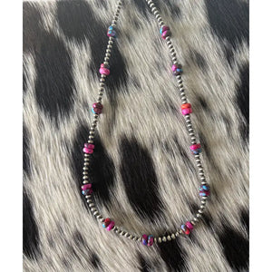 #129 3mm Sterling Silver W/Pink Dahlia Necklace - Z Bars