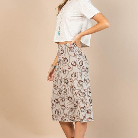 Horseshoe Print Mesh Midi Skirt - Avery