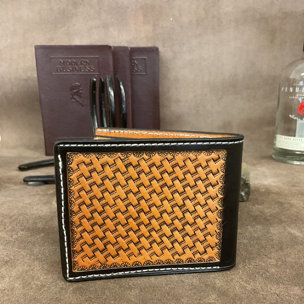 Hamley Bi-Fold Full Basket Weave with Black Border Wallet- Hamley Saddle Shop