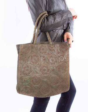 Olive Tooled Ladies Handbag - Scully