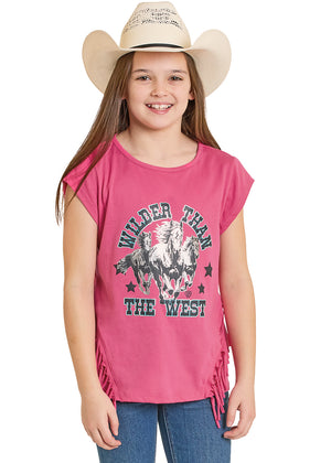 Girl's Graphic Tee W/Fringe - Rock & Roll Denim
