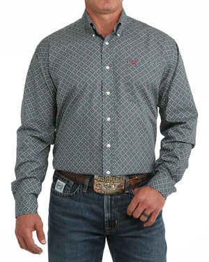 Men's L/S Blue Geometric Print Shirt - Cinch