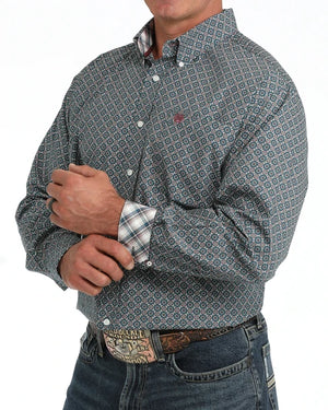 Men's L/S Blue Geometric Print Shirt - Cinch