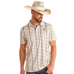 Men's Striped Aztec Print Polo - Rock & Roll Denim