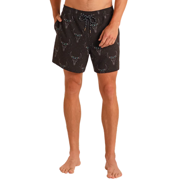Men's Longhorn Print Volley Swim Shorts - Rock&Roll Denim
