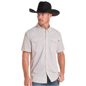 Men's Tek Core White Micro Geo Shirt - Panhandle Slim
