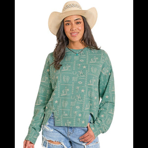 Women's Conversational Print Pullover - Rock & Roll Denim