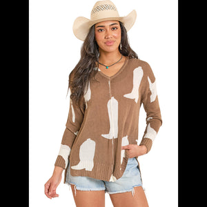 Women's Boot Print Sweater - Rock & Roll Denim