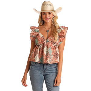Women's Patchwork Flutter Tank - Rock & Roll Denim