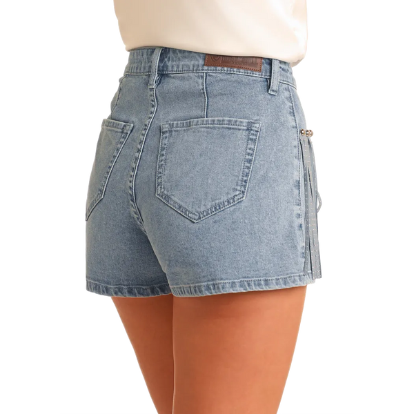 Women's Extra Stretch Studded Fringe Shorts - Rock & Roll Denim