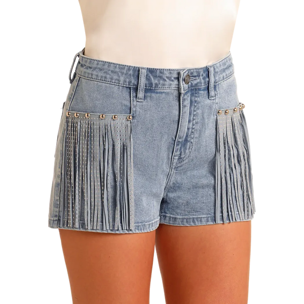 Women's Extra Stretch Studded Fringe Shorts - Rock & Roll Denim