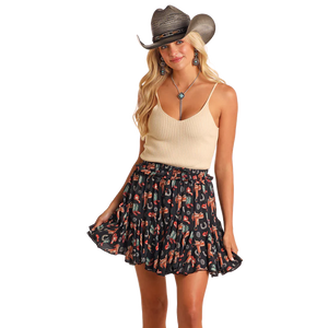Women's Western Print Godet Skirt - Rock & Roll Denim