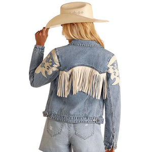 Women's Ivory Pleathr Fringe Jacket - Rock & Roll Denim
