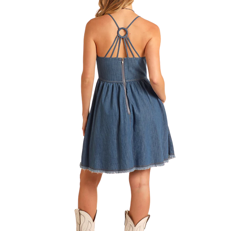 rock n roll denim dress Women's Collar Denim Button Up Mini Dress