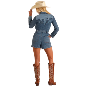 Women's Retro Denim Romper  - Rock & Roll Denim