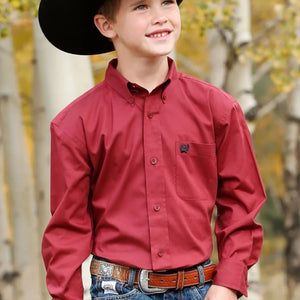 Boy's Red Long Sleeve Button Shirt - Cinch