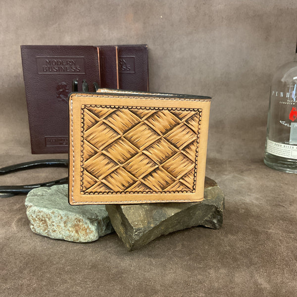 Bi-Fold Hand Carve and  Basket Weave Wallet - Hamley Saddle Shop