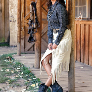 Women's Mid Rise Faux Suede Fringe Midi Skirt - Cruel Girl