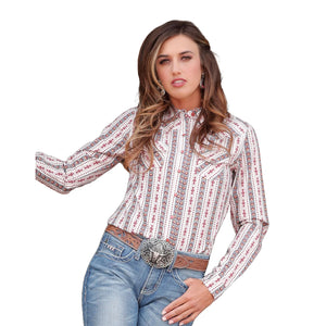 Women's Cream Striped Button Down Shirt - Cinch